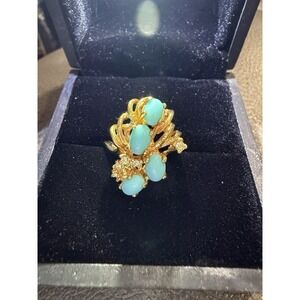 18K HGE (Heavy Gold Electroplate) turquoise and diamond ring Size 8